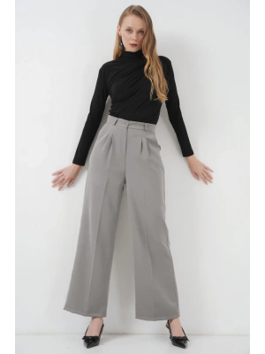 6647 Bol Paça Kumaş Pantolon  Gri