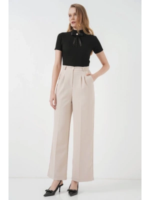 6647 Bol Paça Kumaş Pantolon  Krem