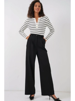 6647 Bol Paça Kumaş Pantolon  Siyah