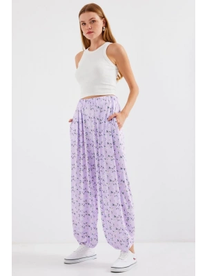 6665 Desenli Şalvar Pantolon  Lila