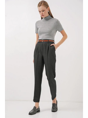 6686 Pileli Kemerli Kumaş Pantolon  Füme