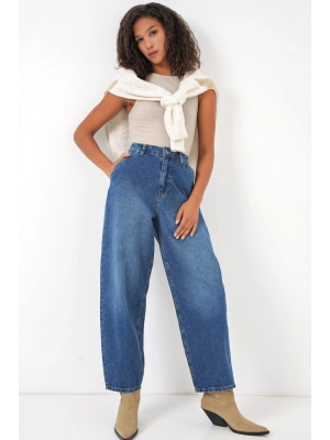 6688 Yüksek Bel Baggy Kot Pantolon  Lacivert