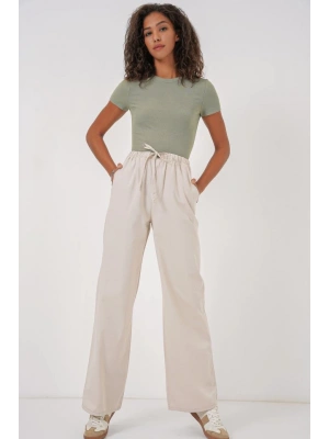 6690 Bol Paça Yüksek Bel Pantolon  Krem