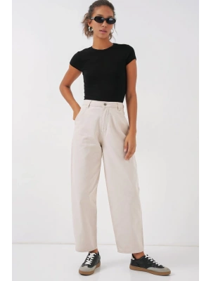 6703 Yüksek Bel Kot Pantolon  Ekru