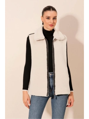 6793 Peluş Yelek  Beyaz