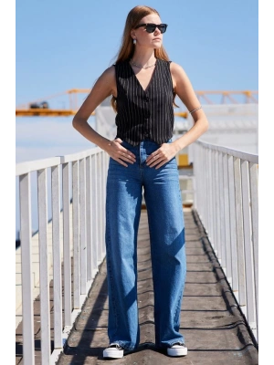 6794 Çizgili Dokuma Yelek  Siyah