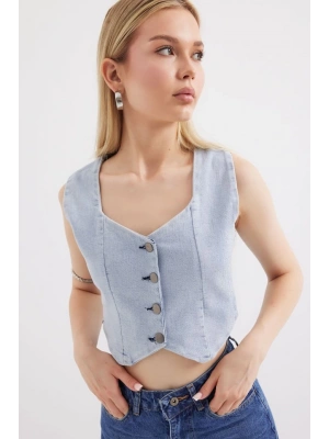 6797 Crop Kot Yelek  Mavi