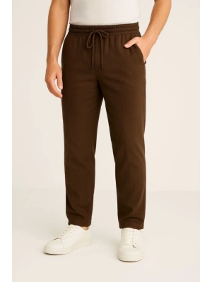 Erkek Keten Pantolon – Cepli, Beli astikli Ve Bağcıklı, Nefes Alan Rahat Kalıp, Yazlık Ve Baharlık Günlük Giyim, Şık  Konforlu Boru Paça odel  Kahverengi