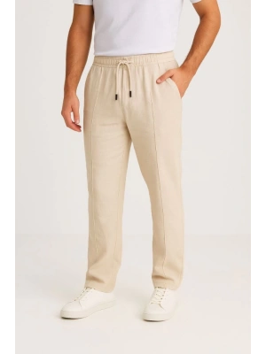 Erkek Keten Pantolon – Cepli, Beli astikli Ve Bağcıklı, Nefes Alan Rahat Kalıp, Yazlık Ve Baharlık Günlük Giyim, Şık  Konforlu Boru Paça odel  Bej