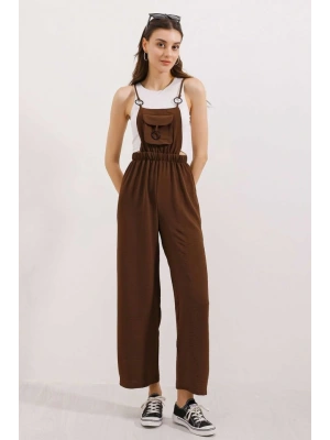 7023 Askılı Bahçıvan Tulum  Kahverengi