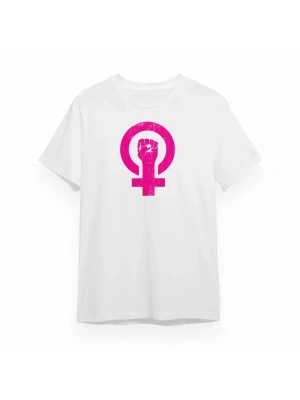 8 art Dünya Kadınlar Günü Baskılı Oversize Bisiklet Yaka Tshirt  Beyaz