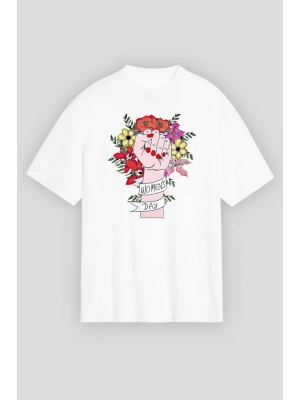 8 art Dünya Kadınlar Günü Baskılı Oversize Bisiklet Yaka Tshirt  Beyaz