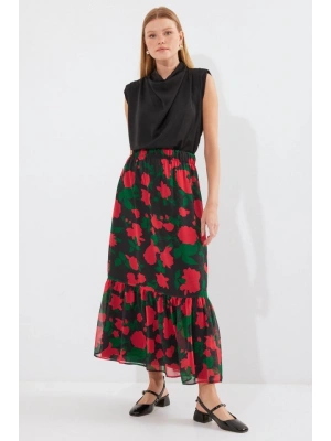 8010 Desenli Şifon Etek  F. Siyah