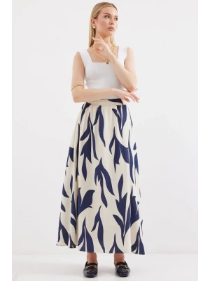 8028 Desenli Uzun Etek  Lacivert
