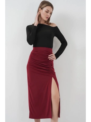 8033 Sandy Yırtmaçlı Etek  Bordo