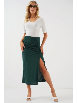 8033 Sandy Yırtmaçlı Etek  Zümrüt Yeşili