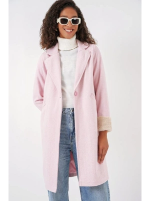 9085 Balık Sırtı Kaşe Kaban  Pudra