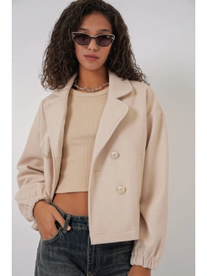 9117 Kruvaze Yaka Crop Ceket  Bej