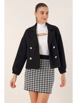 9117 Kruvaze Yaka Crop Ceket  Siyah