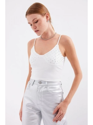 918 İp Askılı Crop Top  Beyaz