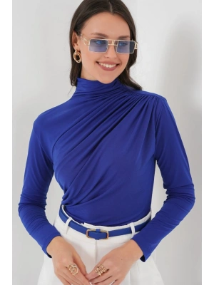 925 Büzgü Detaylı Sandy Bluz  Saks