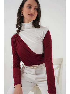 940 Büzgü Detaylı Sandy Bluz  Bordo