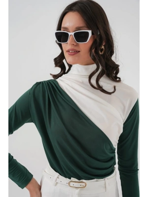 940 Büzgü Detaylı Sandy Bluz  Zümrüt Yeşili
