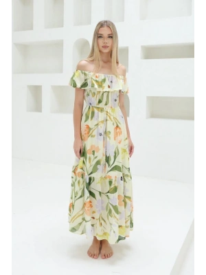 adonna Yaka Elbise  Yeşil  Ekru