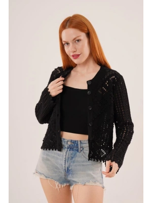 Ajurlu Düğmeli Siyah Hırka