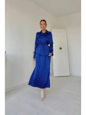 aks Biyeli Gömlek Ve Etek Takım