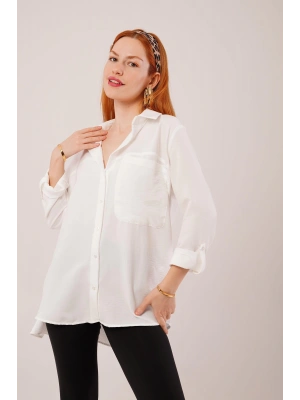 alaş Kesim Cepli Beyaz Gömlek