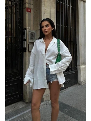 Alina Kol Cut Out Keten Gömlek 325208