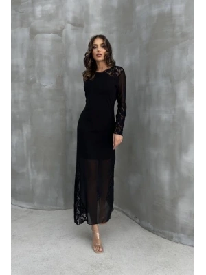 Almond Dantel Detaylı Tül Elbise 26598