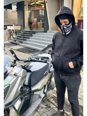 amuray Kapşonlu ZIP Fermuarlı Çift Kapşonlu Nakışlı weathirt iyah