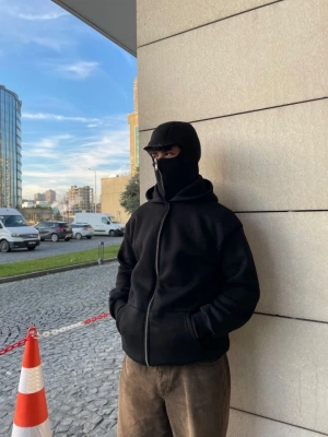 amuray Kapüşonlu ZIP Fermuarlı Kapüşonlu weathirt  iyah