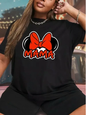 Anneler Günü Hediye Anne Temalı Baskılı Oversize Bisiklet Yaka Tshirt  iyah