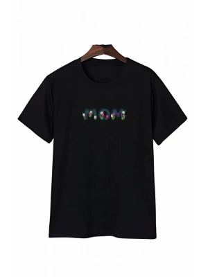 Anneler Gününe Özel Tasarım om Çiçek Baskılı Tshirt  iyah