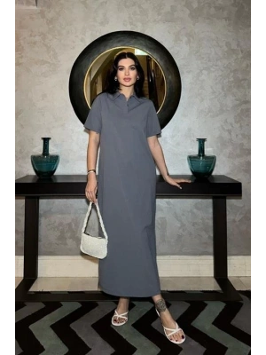 anque Polo Yaka Yırtmaçlı Elbise 26898