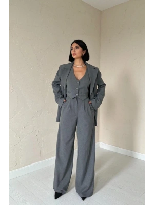 Antrasit Klas Ceket Ve Yelek Ve Pantolon Takım