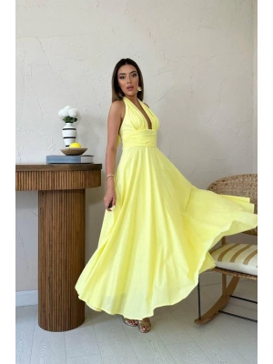 arı Askılı Keten Elbise