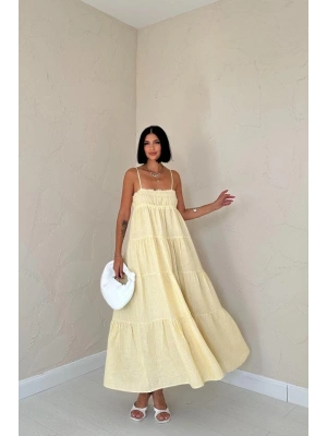 arı Askılı Parçalı Çizgili üslin Elbise