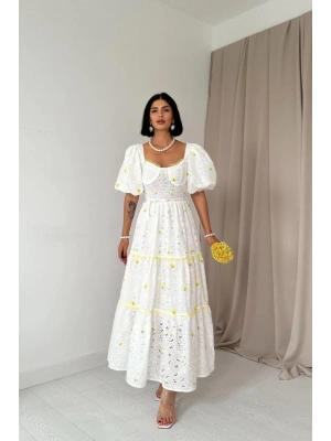 arı Dantel Detaylı Brode Elbise