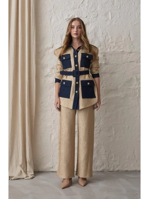 arı Garnili Cepli Gömlek Ve Pantolon Takım