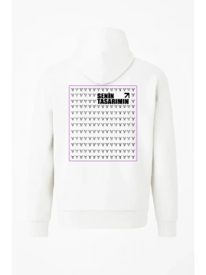 Arka Tam Fermuarlı Kapüşonlu weathirt  Beyaz