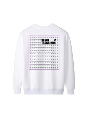 Arka Üç İplik Biskilet Yaka weatshirt  Beyaz