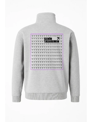 Arka Yarım Fermuarlı Oversize Yakalı Basic weathirt  Gri