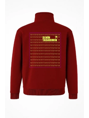 Arka Yarım Fermuarlı Oversize Yakalı Basic weathirt  Kırmızı