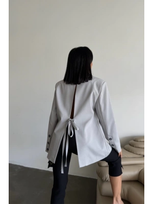 ARKAI YIRTAÇ DETAYI CEKET  Gri