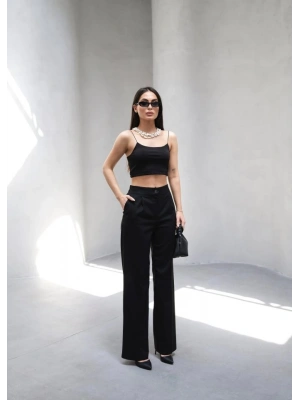 Arkasi Lasti̇kli̇ Pi̇leli̇ Dökümlü Wide Leg Pantolon