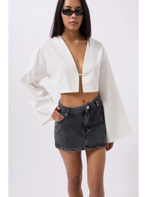 Asimetrik Bel Denim Mini Etek
